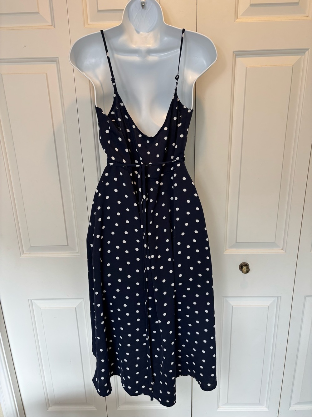 Bardot Navy Polka Dot Wrap Midi Dress V-Neck Size 6 - Picture 3 of 7